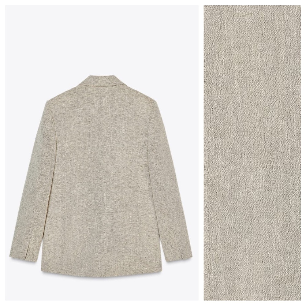 NWT. Zara Beige/Brown Cotton Blend Straight Jacket with Shoulder Pads. Size S. - Picture 4 of 10